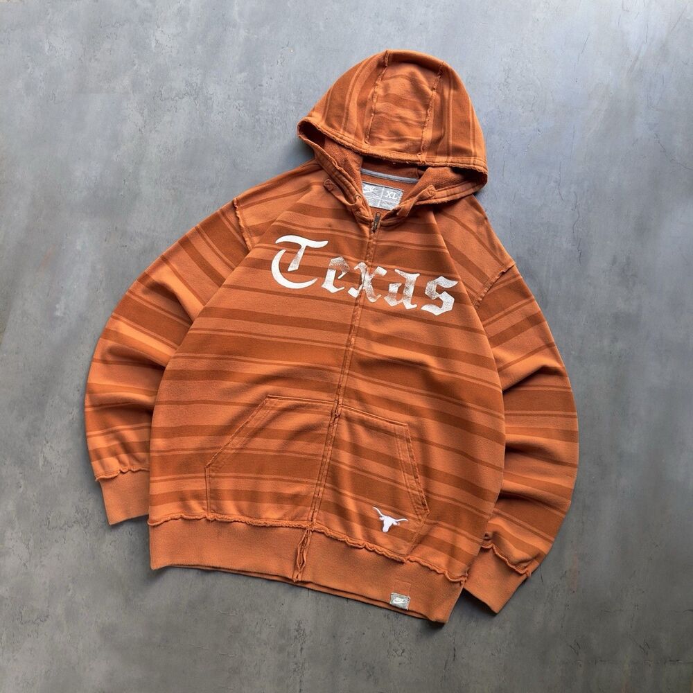 Vintage Nike NCAA Texas Longhorns Full Zip Hoodie XL Striped Organic Cotton Y2K